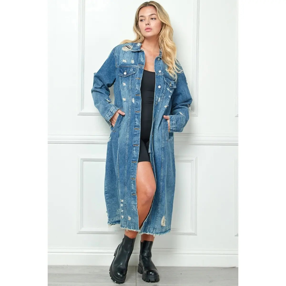 The Long Distressed Denim Jacket – Proper Apparel Boutique